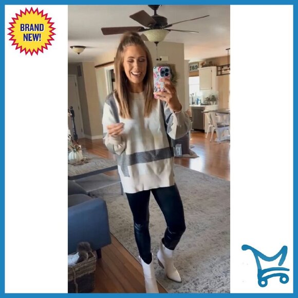 Oversized Cable Knit Pullover Sweater Batwing Sleeves Loose Fit - Picture 7 of 7